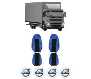 Set Huse Scaune Camion Tir VOLVO FM din 2005-2008, Auto, Model ELEGANCE Q, Culoare Albastru, 4x Stickere auto cu VOLVO