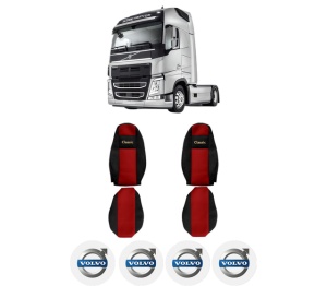 Set Huse Scaune Camion Tir VOLVO FM II din 2012-2017, Auto, Model CLASSIC, Culoare Rosu, 4x Stickere auto cu VOLVO