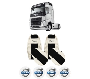 Set Huse Scaune Camion Tir VOLVO FM II din 2012-2017, Auto, Model ELEGANCE S, Culoare Sampanie, 4x Stickere auto cu VOLVO