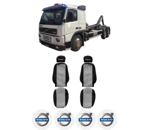 Set Huse Scaune Camion Tir VOLVO FM10 din 1999-2001, Auto, Model CLASSIC, Culoare Gri, 4x Stickere auto cu VOLVO