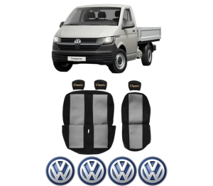 Set Huse Scaune Camion Tir VW TRANSPORTER T5 Platform/Chassis (7JD, 7JE, 7JL, 7JY, 7JZ, 7F din 2003-2015, Auto, Model CLASSIC, Culoare Rosu, 4x Stickere auto cu VW