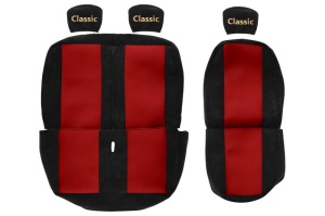 Set Huse Scaune Camion Tir VW TRANSPORTER T5 Platform/Chassis (7JD, 7JE, 7JL, 7JY, 7JZ, 7F din 2003-2015, Auto, Model CLASSIC, Culoare Rosu, 4x Stickere auto cu VW - Img 2