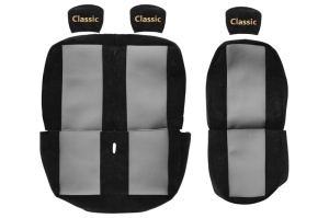 Set Huse Scaune Camion Tir VW TRANSPORTER T5 Platform/Chassis (7JD, 7JE, 7JL, 7JY, 7JZ, 7F din 2003-2015, Auto, Model CLASSIC, Culoare Rosu, 4x Stickere auto cu VW - Img 2
