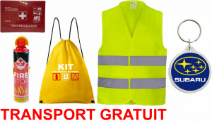 Set Kit siguranta auto cu saculet compact ce contine - Stingator spray 1kg, Trusa Medicala omolgata R.A.R, vesta reflectorizanta, Breloc cadou SUBARU , compatibil cu orice autoturism accesorii pentru autoturismul tau - masina v68040