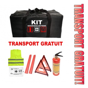 Set Kit siguranta auto omologat R.A.R, Stingator cu manometru 1kg P1 , Trusa Medicala omologata , 2 Triunghiuri Reflectorizante, geanta depozitare - kit compatibil cu orice autoturism