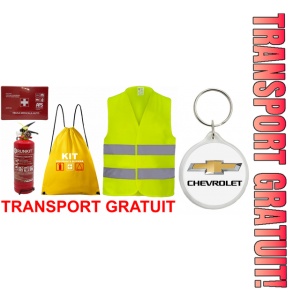 Set Kit siguranta auto OMOLOGAT RAR cu saculet compact ce contine - Stingator cu manometru P1 1kg, Trusa Medicala , Vesta Reflectorizanta, Breloc Cadou CHEVROLET . Compatibil cu orice autoturism.