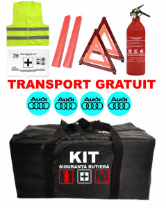Set Kit - Trusa siguranta auto omologat R.A.R, Stingator cu manometru 1kg P1 , Trusa Medicala, 2 Triunghiuri Reflectorizante , 4 stickere autoadezive Audi accesorii pentru autoturismul tau - masina v93050