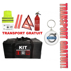 Set Kit - Trusa siguranta auto omologat R.A.R, Stingator cu manometru 1kg P1 , Trusa Medicala, 2 Triunghiuri Reflectorizante , 1 Breloc VOLVO
