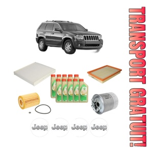 Set Pachet filtre revizie Bosch, 10 litrii ulei Castrol 5W30 JEEP GRAND CHEROKEE III (WH, WK) 3.0 CRD din 2005-2010, 4x Stickere auto cu JEEP