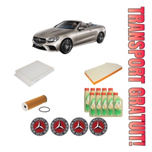 Set Pachet filtre revizie Bosch, 10 litrii ulei Castrol 5W30 MERCEDES-BENZ E-CLASS Convertible (A238) E 450 EQ Boost 4-matic (238.459) din 2020, 4x Stickere auto cu MERCEDES-BENZ