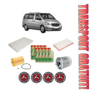 Set Pachet filtre revizie Bosch, 10 litrii ulei Castrol 5W40 MERCEDES-BENZ VITO Bus (W639) 120 CDI (639.701, 639.703, 639.705) din 2006, 4x Stickere auto cu MERCEDES-BENZ