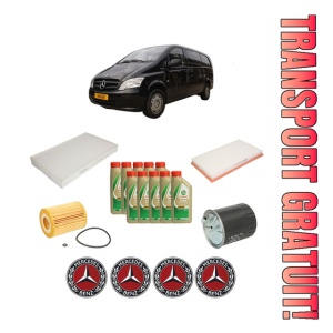 Set Pachet filtre revizie Bosch, 10 litrii ulei Castrol 5W40 MERCEDES-BENZ VITO / MIXTO Van (W639) 122 CDI (639.601, 639.603, 639.605) din 2010, 4x Stickere auto cu MERCEDES-BENZ