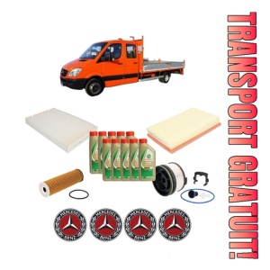 Set Pachet filtre revizie Bosch, 10 litrii ulei Castrol 5W40 MERCEDES-BENZ SPRINTER 3-t Platform/Chassis (B910, B907) 211 CDI RWD (907.221, 907.223, 907.123) din 2020, 4x Stickere auto cu MERCEDES-BENZ