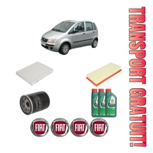 Set Pachet filtre revizie Bosch, 3 litrii ulei Castrol 10W40 FIAT IDEA Van (350_) 1.4 (350BXA1A) din 2004-2012, 4x Stickere auto cu FIAT