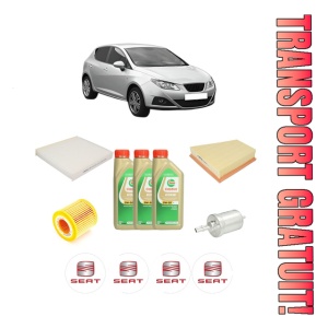 Set Pachet filtre revizie Bosch, 3 litrii ulei Castrol 5W30 SEAT IBIZA IV (6J5, 6P1) 1.2 LPG din 2008-2011, 4x Stickere auto cu SEAT
