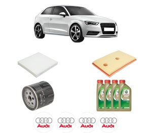 Set Pachet filtre revizie Bosch, 4 litrii ulei Castrol 0W20 AUDI A3 (8V1, 8VK) 1.4 TFSI din 2012-2014, 4x Stickere auto cu AUDI - Img 2