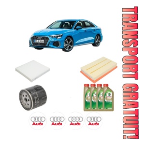 Set Pachet filtre revizie Bosch, 4 litrii ulei Castrol 0W20 AUDI A3 Limousine (8YS, 8YM) 30 TFSI din 2020, 4x Stickere auto cu AUDI