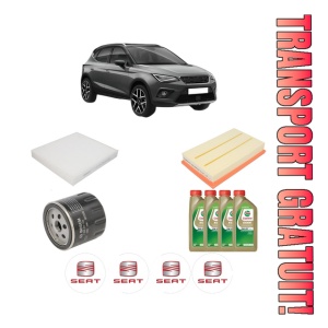 Set Pachet filtre revizie Bosch, 4 litrii ulei Castrol 0W20 SEAT ARONA (KJ7, KJP) 1.0 TSI din 2017, 4x Stickere auto cu SEAT