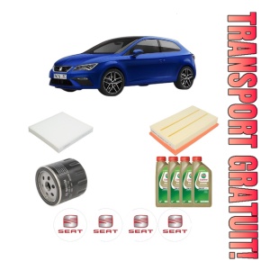 Set Pachet filtre revizie Bosch, 4 litrii ulei Castrol 0W20 SEAT LEON (KL1, KLG) 1.0 TSI Mild Hybrid din 2020, 4x Stickere auto cu SEAT