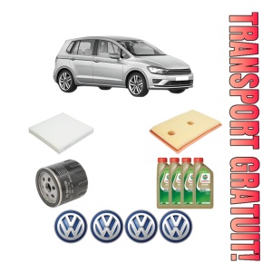 Set Pachet filtre revizie Bosch, 4 litrii ulei Castrol 0W20 Volkswagen GOLF SPORTSVAN VII (AM1, AN1) 1.2 TSI din 2014-2017, 4x Stickere auto cu Volkswagen