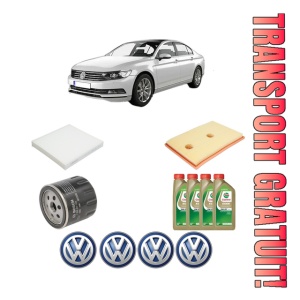 Set Pachet filtre revizie Bosch, 4 litrii ulei Castrol 0W20 Volkswagen PASSAT B8 (3G2, CB2) 1.4 TSI din 2014-2018, 4x Stickere auto cu Volkswagen