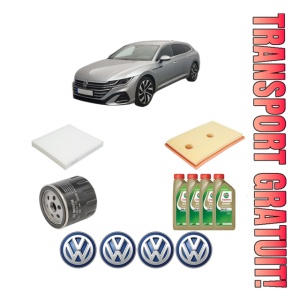Set Pachet filtre revizie Bosch, 4 litrii ulei Castrol 0W20 Volkswagen ARTEON SHOOTING BRAKE (3H9) 1.4 eHybrid din 2020, 4x Stickere auto cu Volkswagen