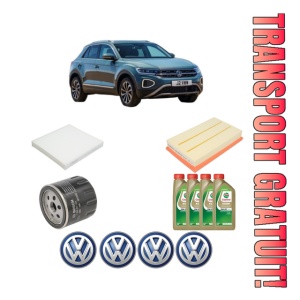 Set Pachet filtre revizie Bosch, 4 litrii ulei Castrol 0W20 Volkswagen T-ROC (A11, D11) 1.0 TSI din 2020, 4x Stickere auto cu Volkswagen