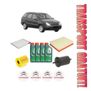 Set Pachet filtre revizie Bosch, 4 litrii ulei Castrol 10W40 CITROEN XSARA Break (N2) 1.6 16V din 2000-2005, 4x Stickere auto cu CITROEN