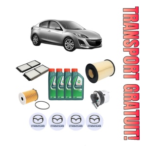 Set Pachet filtre revizie Bosch, 4 litrii ulei Castrol 10W40 MAZDA 3 Saloon (BL) 1.6 MZR CD (BL12) din 2008-2013, 4x Stickere auto cu MAZDA