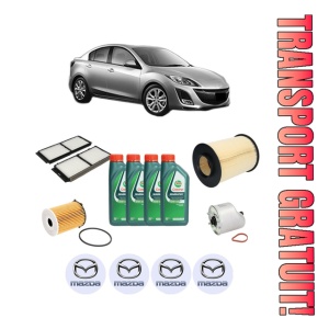 Set Pachet filtre revizie Bosch, 4 litrii ulei Castrol 10W40 MAZDA 3 Saloon (BL) 1.6 MZR CD (BL14) din 2010-2013, 4x Stickere auto cu MAZDA