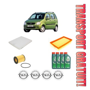Set Pachet filtre revizie Bosch, 4 litrii ulei Castrol 10W40 OPEL AGILA A (H00) 1.2 16V (F68) din 2000-2007, 4x Stickere auto cu OPEL