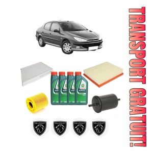 Set Pachet filtre revizie Bosch, 4 litrii ulei Castrol 10W40 PEUGEOT 206 Saloon 1.6 16V din 2007, 4x Stickere auto cu PEUGEOT