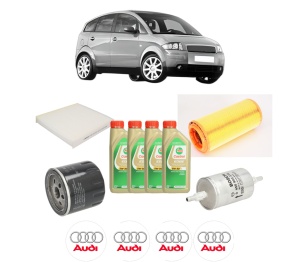 Set Pachet filtre revizie Bosch, 4 litrii ulei Castrol 5W30 AUDI A2 (8Z0) 1.6 FSI din 2002-2005, 4x Stickere auto cu AUDI - Img 2