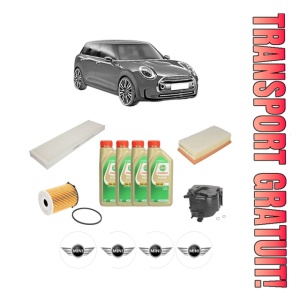Set Pachet filtre revizie Bosch, 4 litrii ulei Castrol 5W30 MINI MINI CLUBMAN (R55) Cooper D din 2007-2010, 4x Stickere auto cu MINI