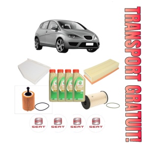 Set Pachet filtre revizie Bosch, 4 litrii ulei Castrol 5W30 SEAT ALTEA (5P1) 2.0 TDI din 2004-2009, 4x Stickere auto cu SEAT