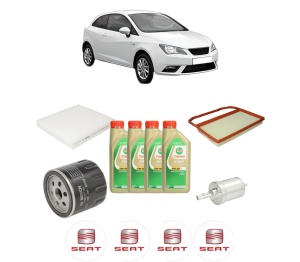 Set Pachet filtre revizie Bosch, 4 litrii ulei Castrol 5W30 SEAT IBIZA IV SC (6J1, 6P5) 1.0 TSI din 2015-2016, 4x Stickere auto cu SEAT - Img 2