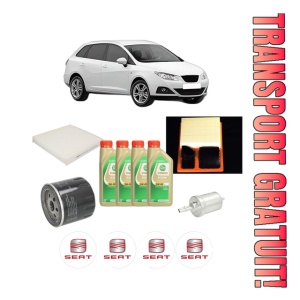 Set Pachet filtre revizie Bosch, 4 litrii ulei Castrol 5W30 SEAT IBIZA IV ST (6J8, 6P8) 1.4 din 2010-2015, 4x Stickere auto cu SEAT