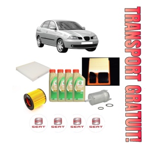 Set Pachet filtre revizie Bosch, 4 litrii ulei Castrol 5W30 SEAT CORDOBA (6L2) 1.6 16V din 2006-2009, 4x Stickere auto cu SEAT