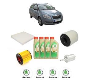 Set Pachet filtre revizie Bosch, 4 litrii ulei Castrol 5W30 SKODA FABIA II Combi (545) 1.2 TSI din 2010-2014, 4x Stickere auto cu SKODA - Img 2