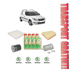 Set Pachet filtre revizie Bosch, 4 litrii ulei Castrol 5W30 SKODA FABIA I Praktik (6Y5) 1.4 din 2001-2003, 4x Stickere auto cu SKODA