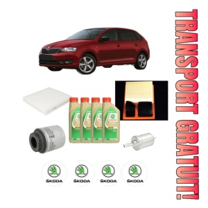 Set Pachet filtre revizie Bosch, 4 litrii ulei Castrol 5W30 SKODA RAPID Spaceback (NH1) 1.6 din 2012-2015, 4x Stickere auto cu SKODA