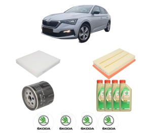 Set Pachet filtre revizie Bosch, 4 litrii ulei Castrol 5W30 SKODA SCALA (NW1) 1.0 TSI din 2019, 4x Stickere auto cu SKODA - Img 2