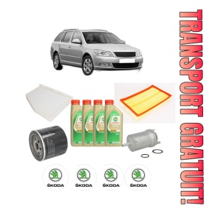 Set Pachet filtre revizie Bosch, 4 litrii ulei Castrol 5W30 SKODA Octavia II Combi (1Z5) 1.4 din 2004-2006, 4x Stickere auto cu SKODA