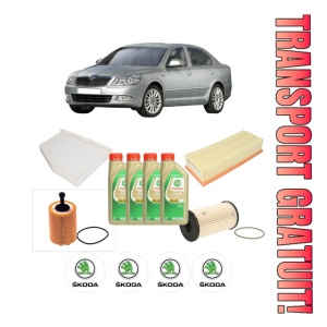 Set Pachet filtre revizie Bosch, 4 litrii ulei Castrol 5W30 SKODA Octavia II (1Z3) 2.0 TDI din 2004-2010, 4x Stickere auto cu SKODA