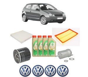 Set Pachet filtre revizie Bosch, 4 litrii ulei Castrol 5W30 Volkswagen POLO IV (9N_, 9A_) 1.4 16V din 2001-2008, 4x Stickere auto cu Volkswagen - Img 2