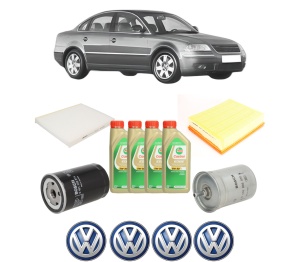 Set Pachet filtre revizie Bosch, 4 litrii ulei Castrol 5W30 Volkswagen PASSAT B5.5 (3B3) 1.6 din 2000-2005, 4x Stickere auto cu Volkswagen - Img 2
