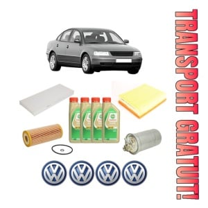 Set Pachet filtre revizie Bosch, 4 litrii ulei Castrol 5W30 Volkswagen PASSAT B5 (3B2) 1.9 TDI din 2000, 4x Stickere auto cu Volkswagen
