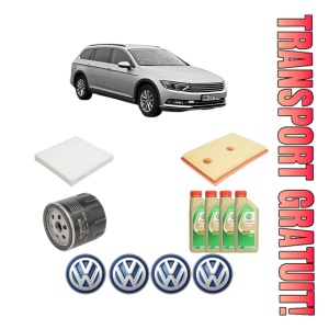 Set Pachet filtre revizie Bosch, 4 litrii ulei Castrol 5W30 Volkswagen PASSAT ALLTRACK B8 Variant (3G5, CB5) 1.4 TSI 4motion din 2015-2018, 4x Stickere auto cu Volkswagen