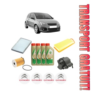 Set Pachet filtre revizie Bosch, 4 litrii ulei Castrol 5W40 CITROEN C2 (JM_) 1.4 HDi din 2003-2005, 4x Stickere auto cu CITROEN