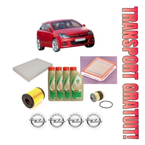 Set Pachet filtre revizie Bosch, 4 litrii ulei Castrol 5W40 OPEL ASTRA H GTC (A04) 1.3 CDTI (L08) din 2005-2010, 4x Stickere auto cu OPEL